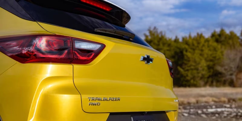 rear view of a yellow 2024 chevy trailblazer